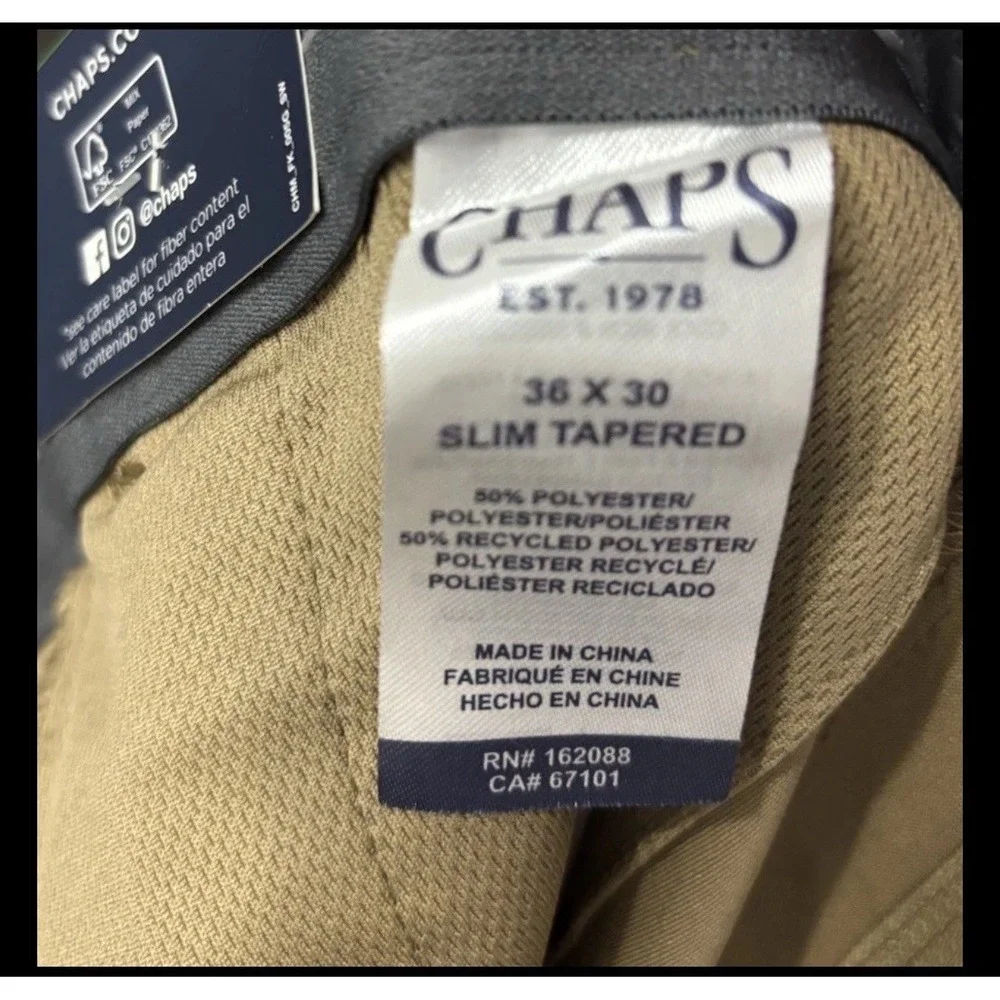NWT Chaps 36x30‎ Everyday Performance Chino Pants Slim Tapered Tan Golf Trousers